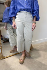 Charlie B Wide Leg Side Button Pants Beige