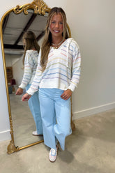 Color Burst Striped Hooded Pullover Sweater