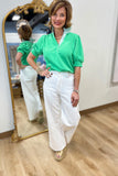 Straight Wide Leg Denim Pants Cream