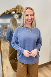 Tempo Paris Crew Neck Banded Sweater Denim