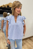 Pinstripe Delight Top Blue