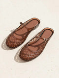 Nemo Jelly Mary Jane Flats Woven Lattice Mesh Shoes Brown