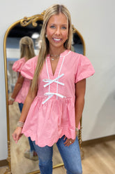 Sweet Bow Scallop Blouse Pink