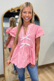Sweet Bow Scallop Blouse Pink