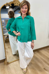 Boho Chic Claire Split Neck Blouse Emerald