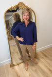 Boho Chic Split Neck Blouse Navy