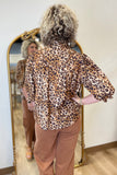 Umgee Ruffle Neck Leopard Print Top Brown