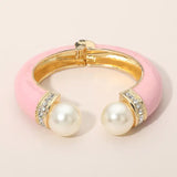 Gold Plated Pearl Tip Enamel Hinged Cuff Bracelet