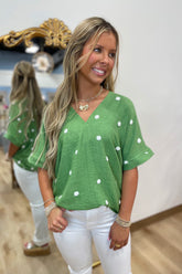 Sweet Spot V Neck Top Green
