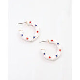 Caroline Hill Burr Star Hoop Earring White