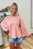 Eyelet Special Dolman Sleeve Top Peach