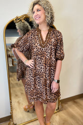 Umgee Leopard Print Mini Dress Brown