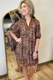 Umgee Leopard Print Mini Dress Brown