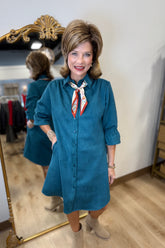Boho Chic Faux Suede Shirt Dress Peacock