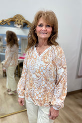 Charlie B Blouse Notch Neckline Top Papaya