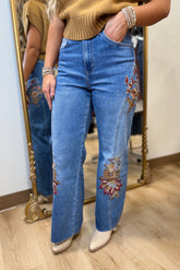 Bayeas High Rise Embroidered Wide Leg Jean