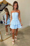 Clear Day Eyelet Lace Tube Dress Blue