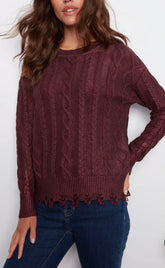 Charlie B Metallic Cable Knit Sweater Cabernet