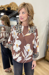 Umgee Mixed Print Top Brown