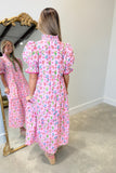 Palm Spring Petals Midi Dress Pink