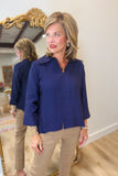Boho Chic Split Neck Blouse Navy