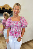 Flower Power Smocked Top Pink
