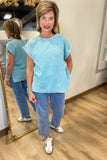 Going w Gauze Acid Washed Top Dusty Teal
