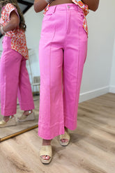 Lottie Wide Leg Pintuck Seam Pant Pink