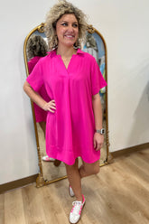 Golden Hour Collard Split Neck Dress Pink