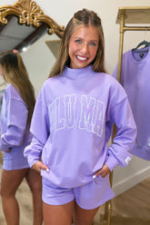 Lulu Mac Stitch Mockneck Terrycloth Top Lavender
