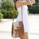 Cow Printed Fringe Crossbody Bag