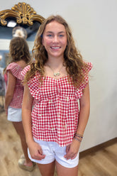 Easy Embroidered Flower Top Red