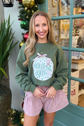 Holly Jolly Ornament Nutcracker Sweatshirt Green