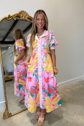 Sunny Side Social Midi Dress Pink Multi