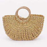 Metallic Faux Straw Tote Bag w/ Pouch