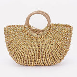Metallic Faux Straw Tote Bag w/ Pouch
