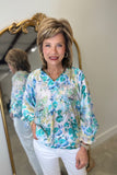 Umgee Watercolor Garden Blouse Green RESTOCK