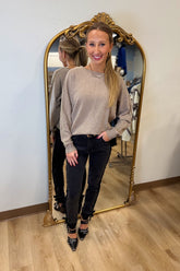 Renuar Sweater With Metallic Sleeve Detail in Heather Taupe