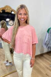 Easy Does It Pocket Tee Peach