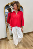 Claire Split Neck Blouse Red