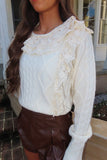 Lean on Me Lace Crochet Knit Sweater Cream