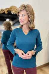 Charlie B V Neck Sweater Evergreen