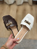 Kallen Slide Sandal w Buckle Brown