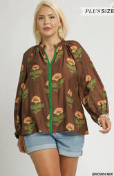 Umgee Big Flower Blouse Brown