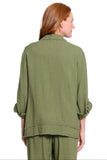 Multiples Button Front Fringe Accent Top Olive