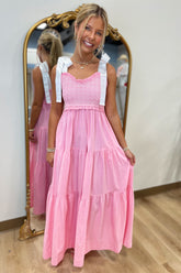 Soft Elegance Shoulder Tie Dress Pink