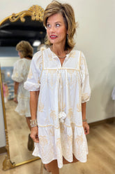 Umgee Palm Tree Mini Dress Off White