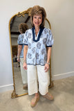 Umgee Floral Embossed Blouse Blue