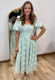 Willow Bloom Embroidered Midi Dress Mint