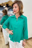 Boho Chic Claire Split Neck Blouse Emerald